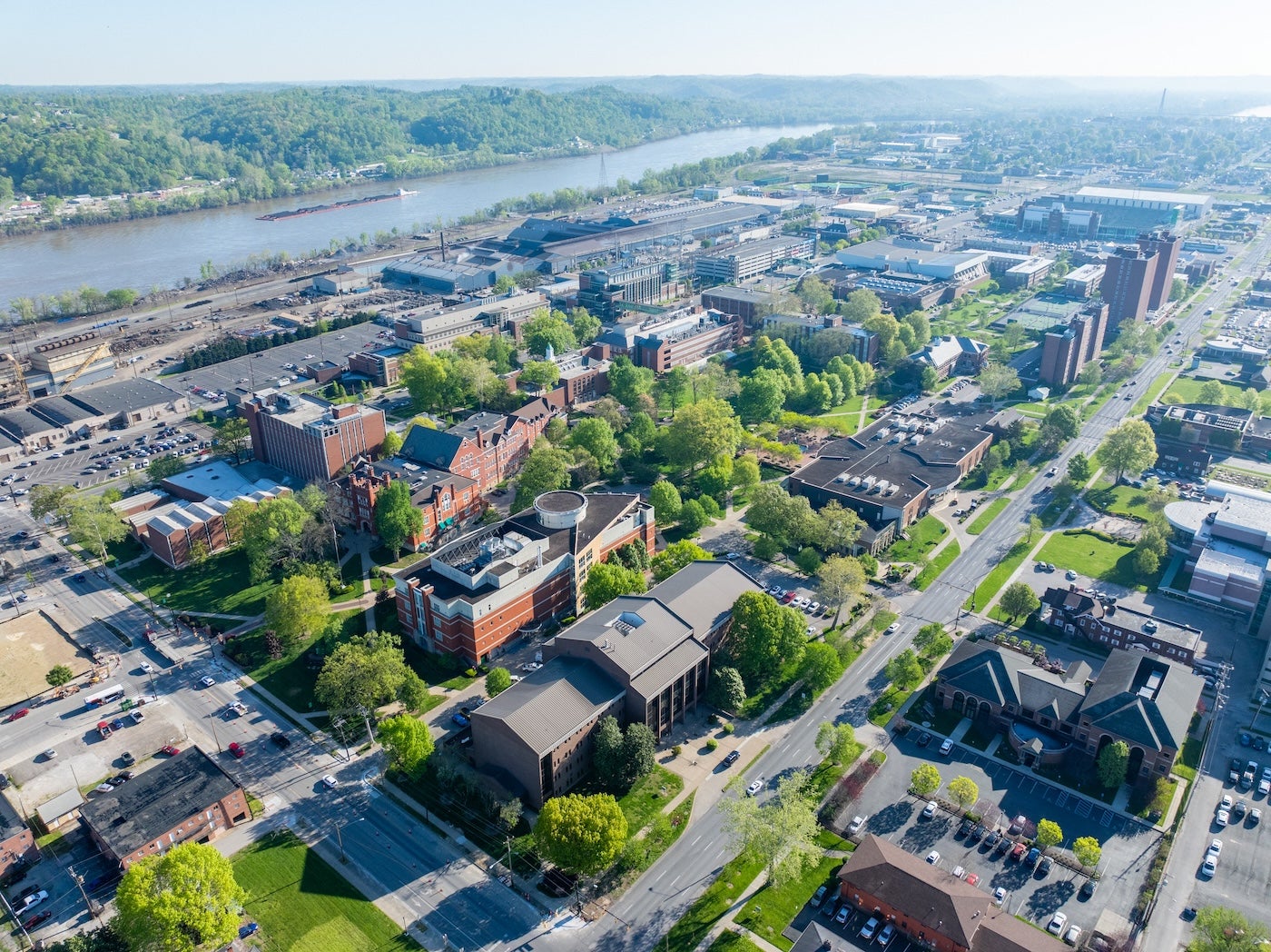 drone shot of campus