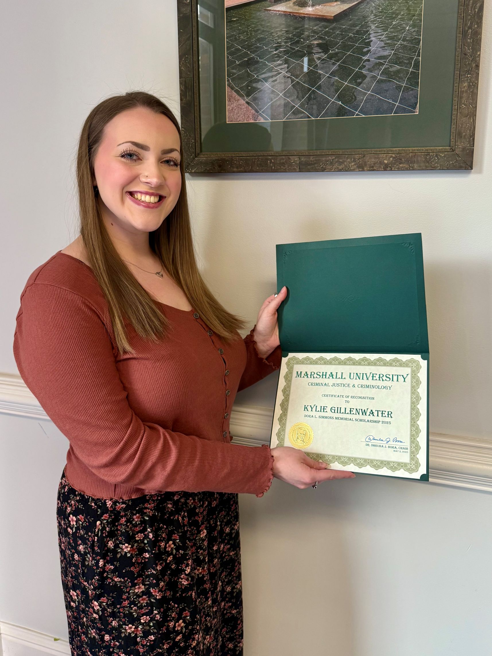 Kylie Gillenwater with certificate