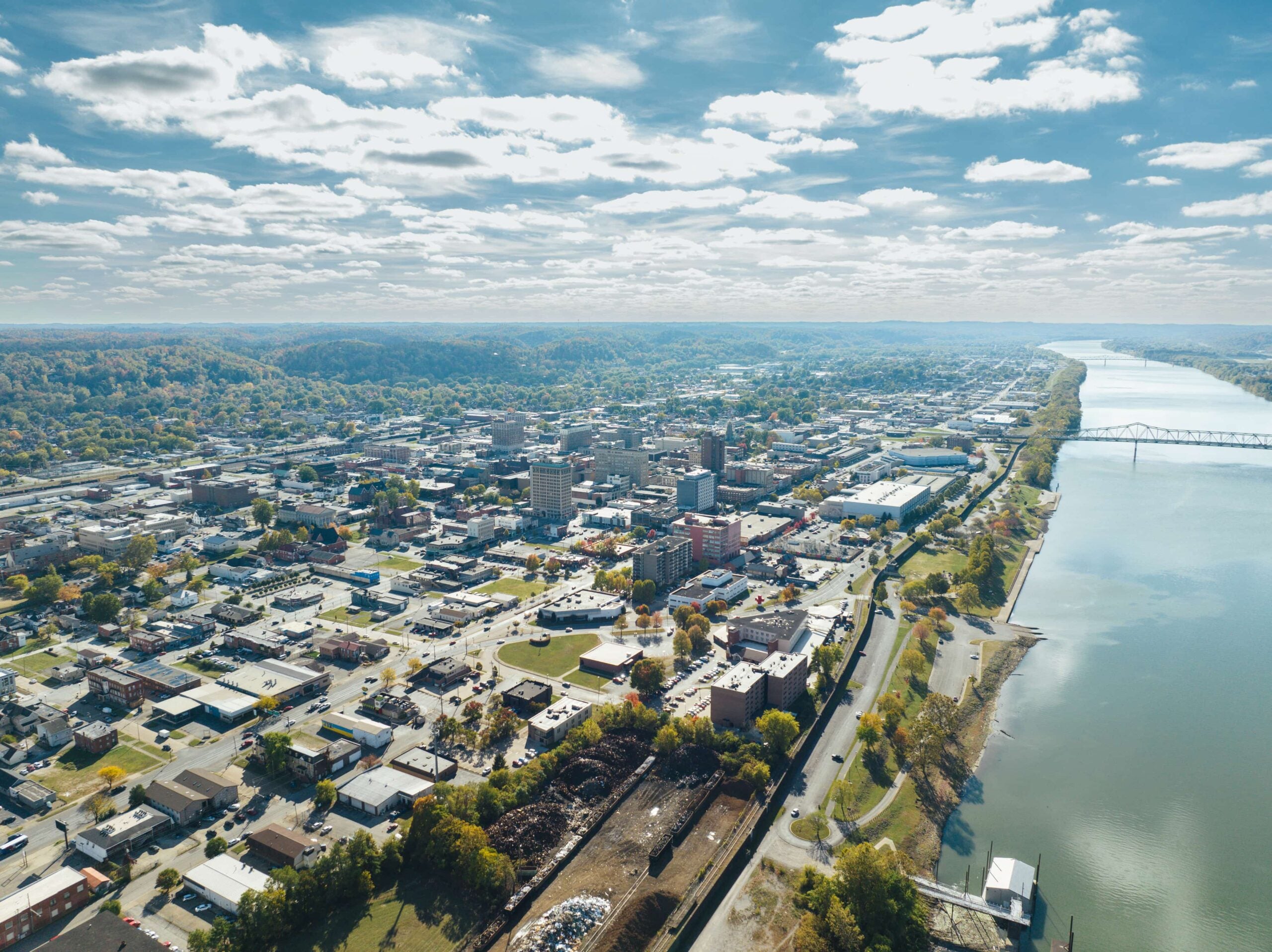 drone shot of campus
