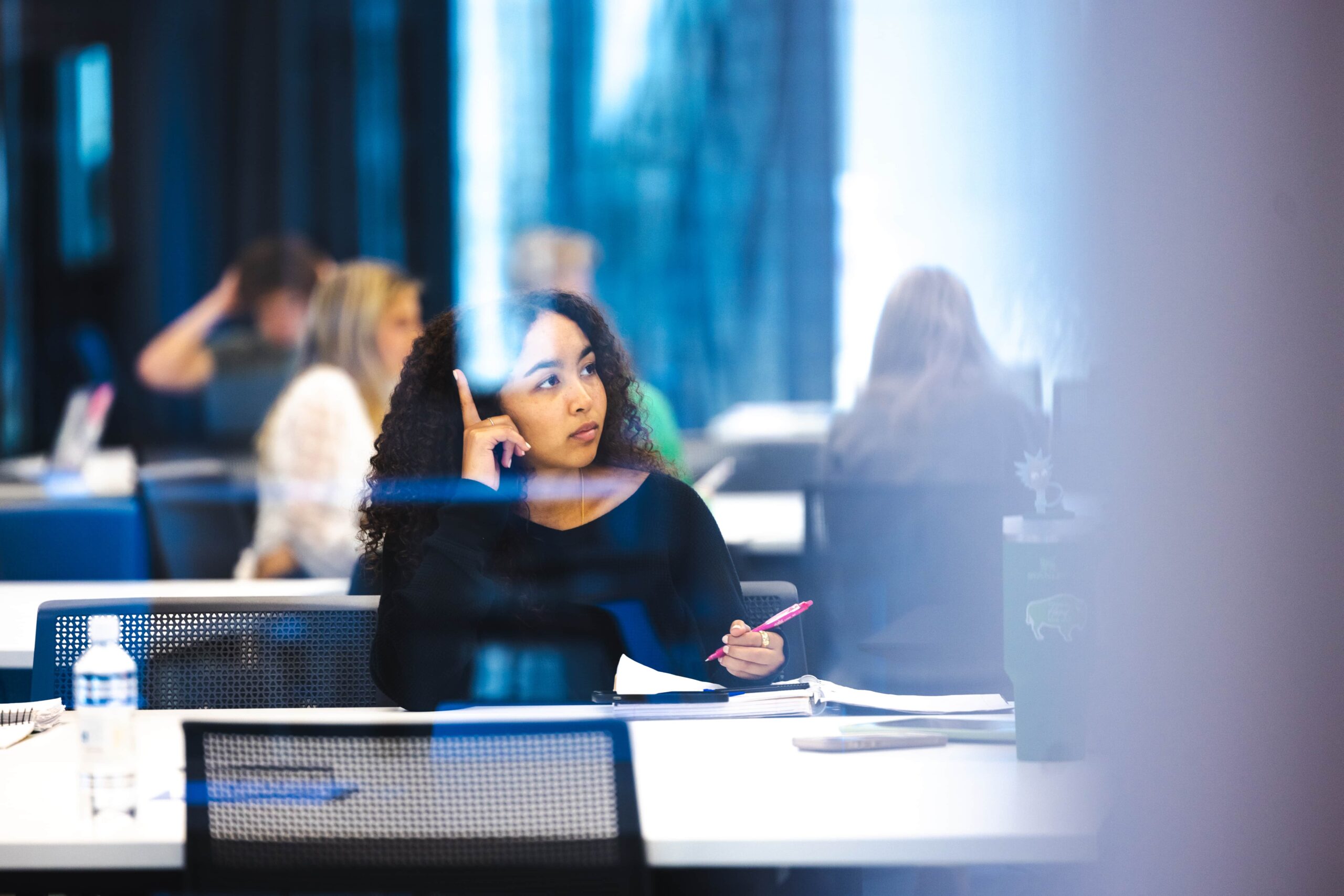 student in class in the business school