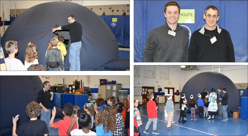 Dr. Jon Saken from the Marshall University Physics Department and Chase Preston from the Society of Physics Students debuted the Physics Department's portable planetarium at Meadows Elementary school (1-26-2018).