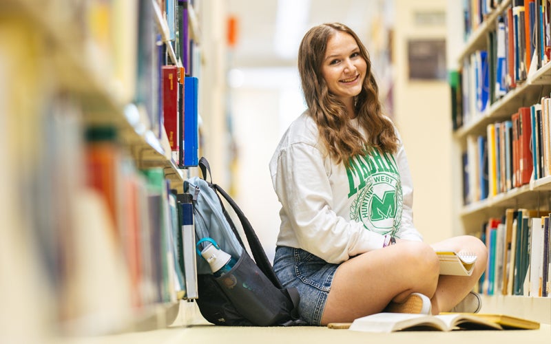 Student studies in the Library at Marshall University