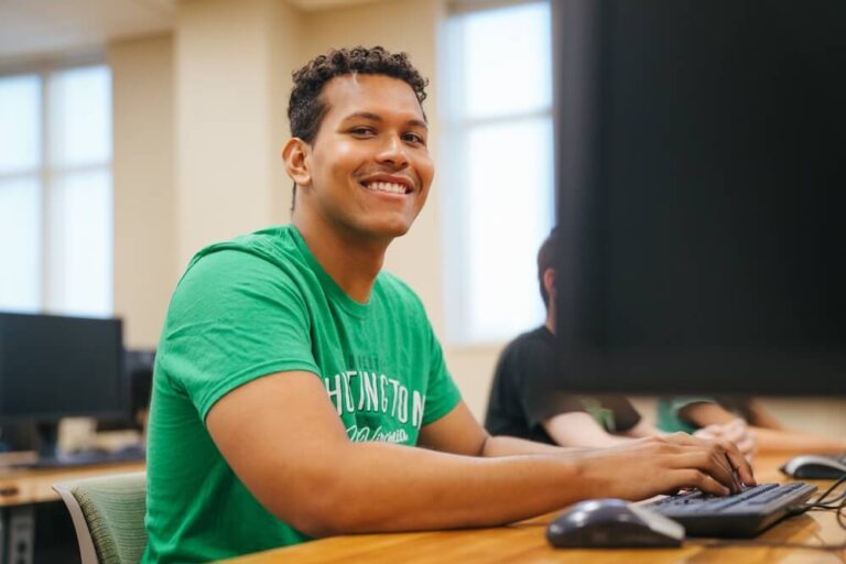 student working on a computer